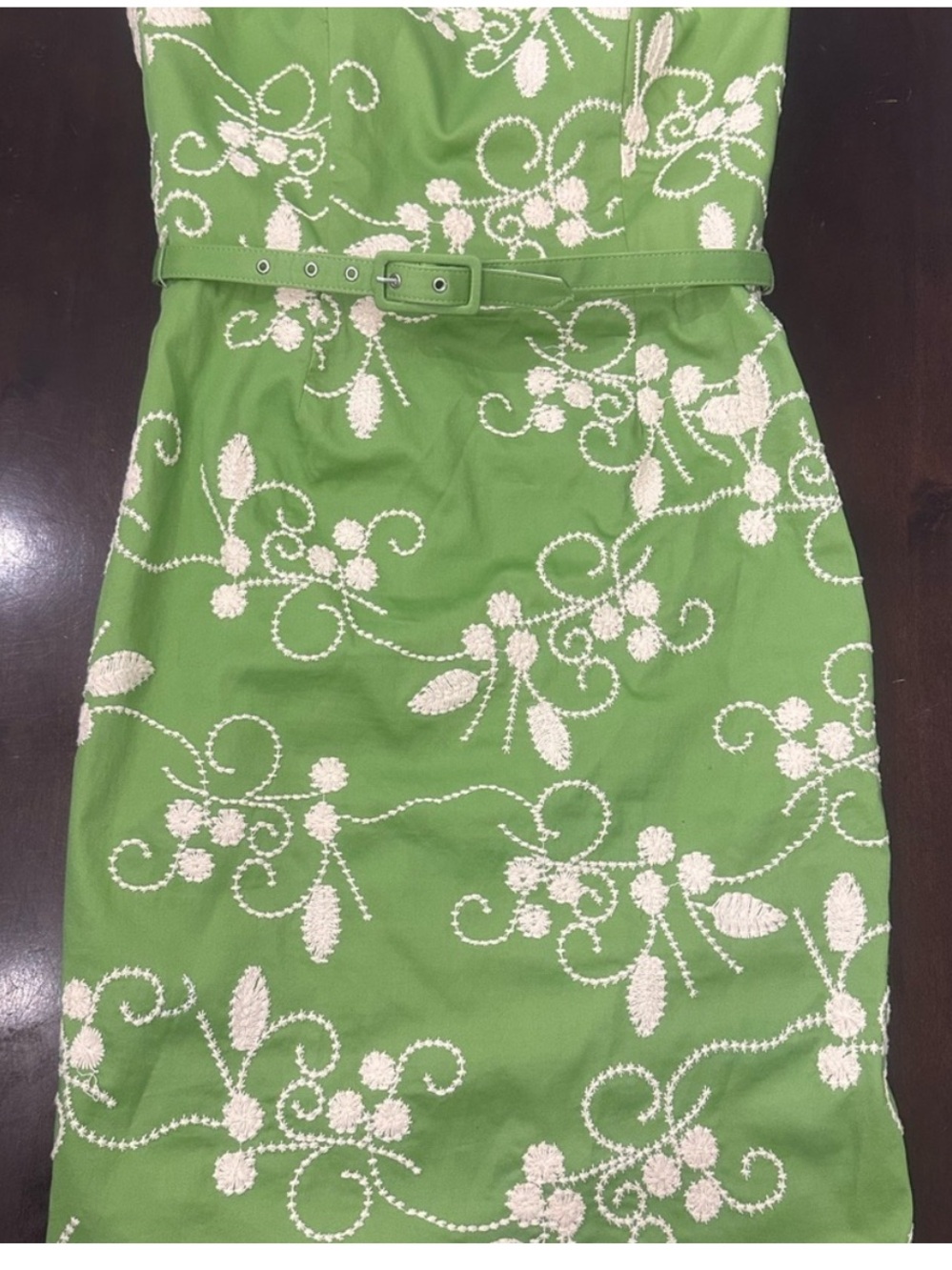 Vintage Cache 90s Green Floral embroidered Strapless Dress boning in top